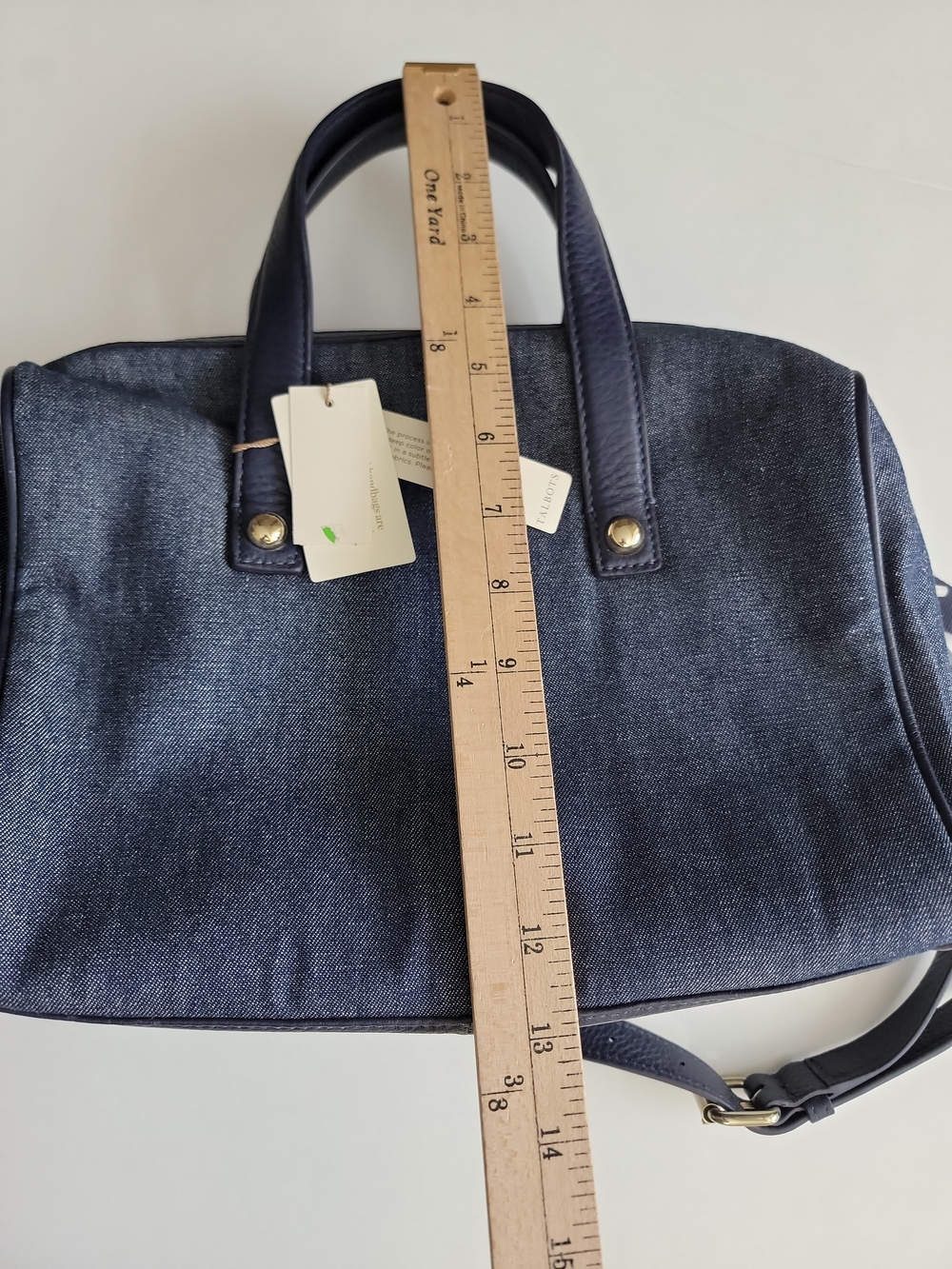 Talbots Navy Denim Satchel with Gold Hardware - Picture 8 of 12